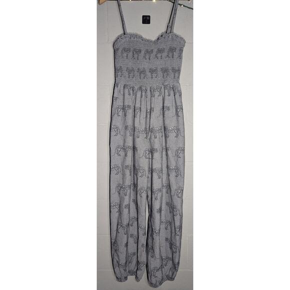 Anthropologie Wmns Grey Tiger Print Smocked Balloon Leg Jumpsuit Sz Small Boho - Picture 1 of 11